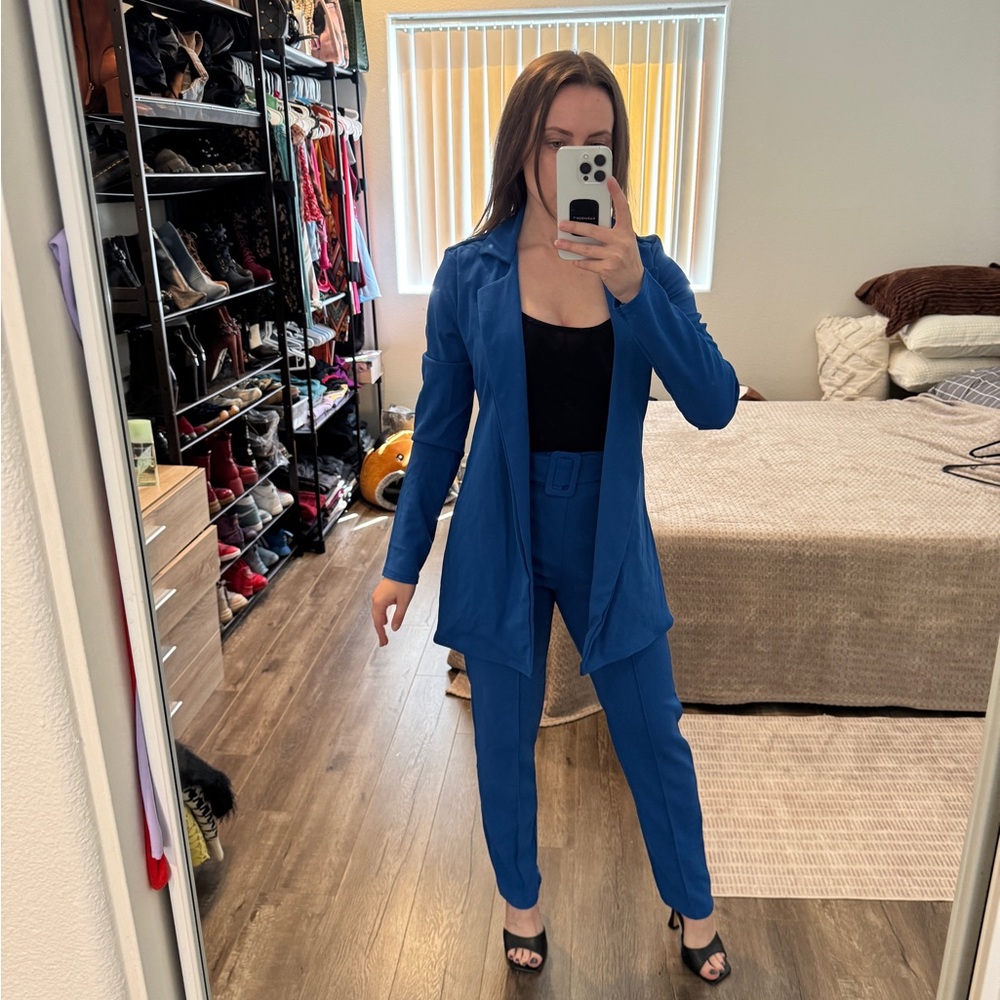 Missguided Blue Tailored Pantsuit with Relaxed Blazer
